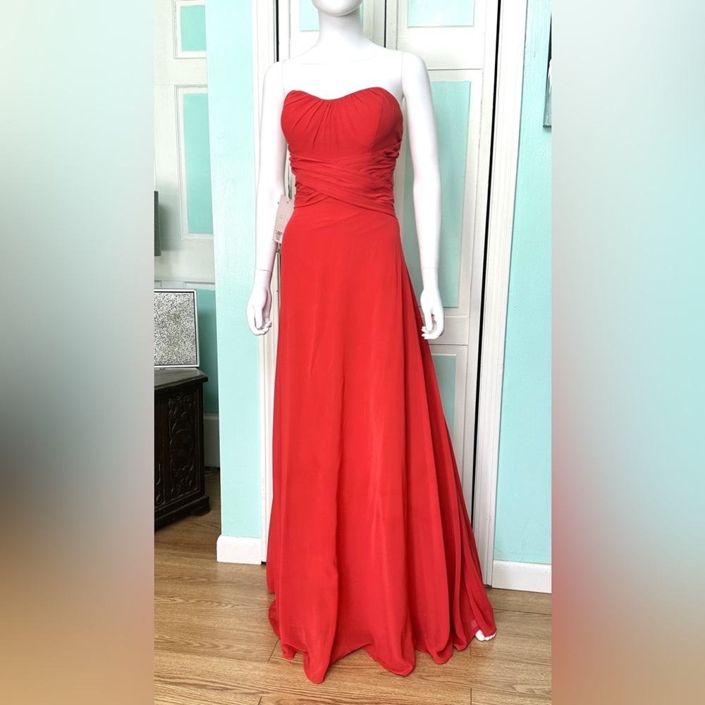 Size 12 Bridesmaid Chiffon Dark Coral Sunset Orange Prom Dress Gown Aline